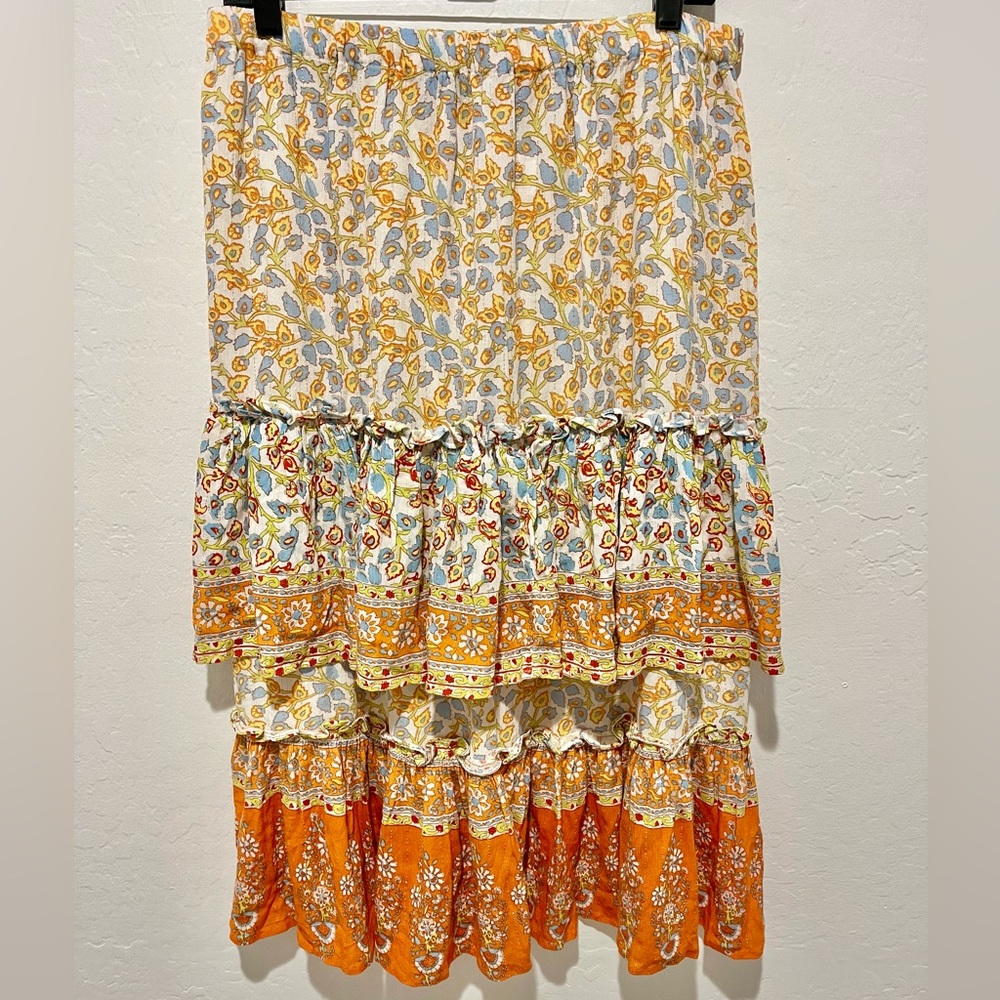 Cupcakes and Cashmere Midi Boho Floral Ruffle Skirt – Size Large (NWOT)